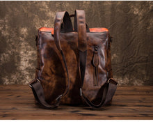 Load image into Gallery viewer, New Retro Women Craft Backpack Large-Capacity Stitching Contrast Color Top Layer Cowhide Casual Travel Simple Female Bag