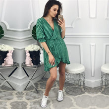 Load image into Gallery viewer, New Ruffle Print Polka Dot Women Dress Sexy Beach Wrap Dress Vintage Half Sleeve Summer Party Mini Dresses Vestidos