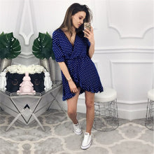 Load image into Gallery viewer, New Ruffle Print Polka Dot Women Dress Sexy Beach Wrap Dress Vintage Half Sleeve Summer Party Mini Dresses Vestidos