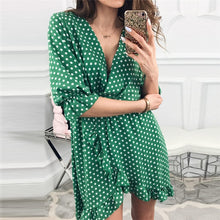 Load image into Gallery viewer, New Ruffle Print Polka Dot Women Dress Sexy Beach Wrap Dress Vintage Half Sleeve Summer Party Mini Dresses Vestidos