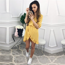 Load image into Gallery viewer, New Ruffle Print Polka Dot Women Dress Sexy Beach Wrap Dress Vintage Half Sleeve Summer Party Mini Dresses Vestidos