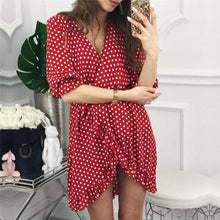 Load image into Gallery viewer, New Ruffle Print Polka Dot Women Dress Sexy Beach Wrap Dress Vintage Half Sleeve Summer Party Mini Dresses Vestidos