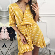 Load image into Gallery viewer, New Ruffle Print Polka Dot Women Dress Sexy Beach Wrap Dress Vintage Half Sleeve Summer Party Mini Dresses Vestidos