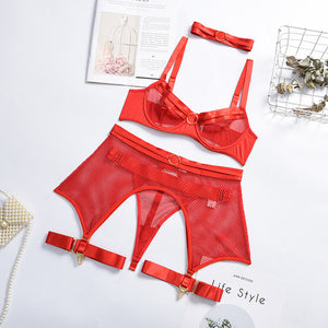 New Sensual Lingerie Mesh Bra Women&#39;s Underwear Set Lace Bandage Sexy Lingerie See-Through Bra and Brief Sets Erotic Underwear