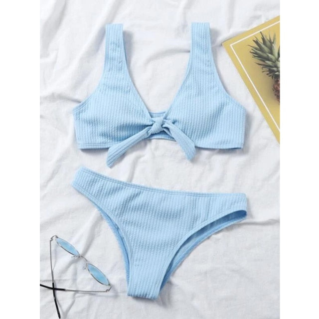 New Sexy Bikini Solid Swimwear 2022 Women Swimsuit Push Up Bikini Set Thread Style Bathing Suit Summer Beach Wear Swimming Suits