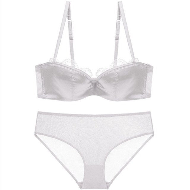 New Sexy Lace Wedding Dress 1/2 Cup Traceless Bra Set For Women Underwear Solid Sexy Vest Add Pad Beauty Back Push Up Lingerie