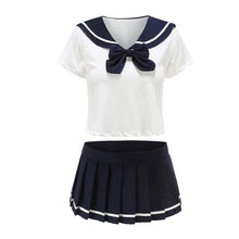 Load image into Gallery viewer, New Sexy Lingerie White Top Navy Blue Skirt Adult Cosplay Erotic Costumes Set School Girl with Bowknot Sailor Suit for Female