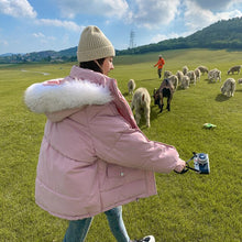 Load image into Gallery viewer, New Short Fur Collar Women&#39;s Jackets Zipper Simple Woman Coat Thicken Female Casual Down Jacket Solid Pocket Women Hooded Parka