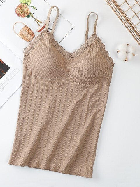 New Solid Color Women's Thermal Underwear Vest Thermo Lingerie Bra With Cushion Warm Clothes Long Bra Top Thermo Lingerie Shirt