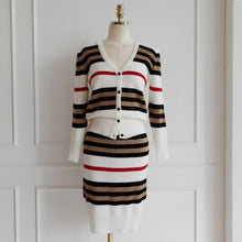Load image into Gallery viewer, New Spring 2 Piece Suits Ladies Knitting Striped Korea Long Sleeve V Neck Tops and Mini Skirt Sexy Sets for Women Clothing
