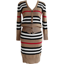 Load image into Gallery viewer, New Spring 2 Piece Suits Ladies Knitting Striped Korea Long Sleeve V Neck Tops and Mini Skirt Sexy Sets for Women Clothing
