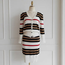 Load image into Gallery viewer, New Spring 2 Piece Suits Ladies Knitting Striped Korea Long Sleeve V Neck Tops and Mini Skirt Sexy Sets for Women Clothing