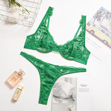 Load image into Gallery viewer, New Summer Embroidery Lingerie Set Women&#39;s Underwear Erotic Sensual Lingerie Transparent Girl Sexy Underwire Bra Lace Underwear
