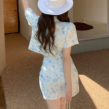 Load image into Gallery viewer, New Summer Korean Sweet Jacquard 2 Piece Set Women Crop Top Short Sleeve Shirt Blouse + Sheath Bodycon Skirts Sets Casual Suits