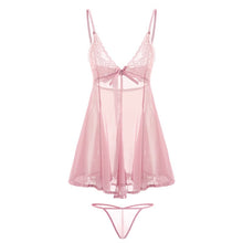 Load image into Gallery viewer, New Summer Sexy Mesh Nightdress Women Young Girl Bow Tie Backless Lace Sling Nightgown Backless Spaghetti Starp Nightwear