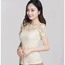 Load image into Gallery viewer, New Summer Women Short Sleeve Shirts Lace Tee Tops Women Clothing Women Lace Blouse Sexy Floral Sheer Blouses