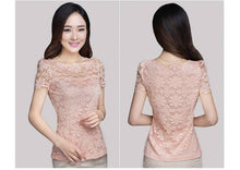 Load image into Gallery viewer, New Summer Women Short Sleeve Shirts Lace Tee Tops Women Clothing Women Lace Blouse Sexy Floral Sheer Blouses