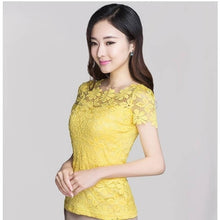 Load image into Gallery viewer, New Summer Women Short Sleeve Shirts Lace Tee Tops Women Clothing Women Lace Blouse Sexy Floral Sheer Blouses
