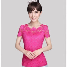 Load image into Gallery viewer, New Summer Women Short Sleeve Shirts Lace Tee Tops Women Clothing Women Lace Blouse Sexy Floral Sheer Blouses