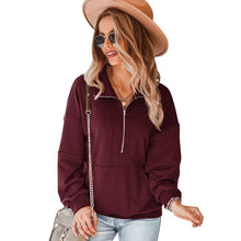 Load image into Gallery viewer, New Sweatshirt 2021 Autumn And Winter Warm And Comfortable Top With Elegant Loose Pure Color Zipper Stand Collar Hoodies Women