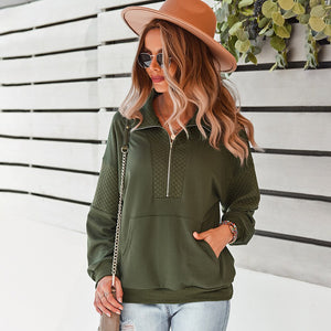 New Sweatshirt 2021 Autumn And Winter Warm And Comfortable Top With Elegant Loose Pure Color Zipper Stand Collar Hoodies Women