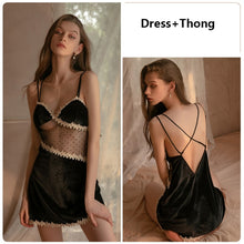 Load image into Gallery viewer, New Winter Velvet Sling Nightdress Ice Silk Sleepwear Lace Deep V Side Split Dress Back Cross Nightgown Silk Robes for Women