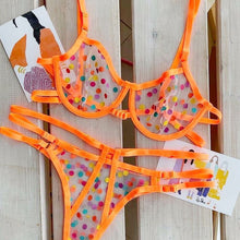 Load image into Gallery viewer, New Women Dot Print Sensual Lingerie Erotic Transparent Bra and Brief Set Underwear Lace Sexy Outfit Underwire Exotic Sets