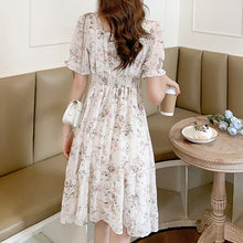 Load image into Gallery viewer, New Women Fashion Short Sleeve Beading Square Collar Slim Floral Dress Summer Ladies Casual Sweet Embroidered Chiffon Fairy Robe