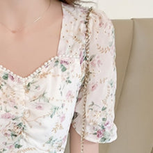 Load image into Gallery viewer, New Women Fashion Short Sleeve Beading Square Collar Slim Floral Dress Summer Ladies Casual Sweet Embroidered Chiffon Fairy Robe