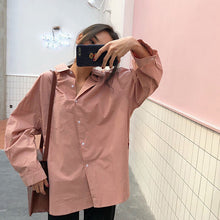Load image into Gallery viewer, New Women Korean Shirt Lapel Single Breasted Poplin Fashion Solid Color Loose Simple Autumn Long-Sleeve White Shirts Lady Tops