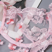 Load image into Gallery viewer, New Women Lingerie Pink Bra and Panty Sensual Lace Mesh Underwear Langerie Floral Embroidery Transparent 3pcs Patchwork Costume