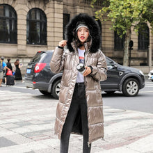 Load image into Gallery viewer, New Women Long Coat Parkas Female Glossy Winter Warm Thicken Faux Fur Coats Silver Down Jacket Parker Jacket Coat