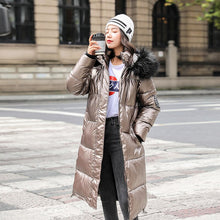 Load image into Gallery viewer, New Women Long Coat Parkas Female Glossy Winter Warm Thicken Faux Fur Coats Silver Down Jacket Parker Jacket Coat