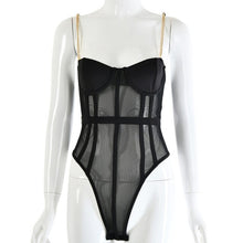 Load image into Gallery viewer, New Women Rompers Solid Chain Cotton Fashion Spaghetti Strap Bodysuit Sexy 2021 Summer Ladies Mesh Bodycon