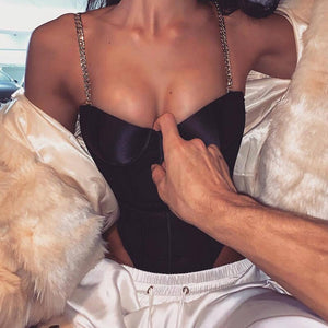 New Women Rompers Solid Chain Cotton Fashion Spaghetti Strap Bodysuit Sexy 2021 Summer Ladies Mesh Bodycon