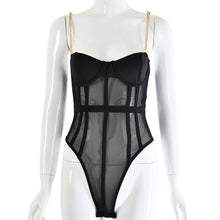 Load image into Gallery viewer, New Women Rompers Solid Chain Cotton Fashion Spaghetti Strap Bodysuit Sexy 2021 Summer Ladies Mesh Bodycon