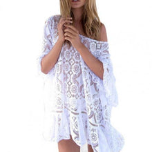 Load image into Gallery viewer, New Women Sexy Mesh Beach Dress White Knitting Tassel Bathing Suit Hollow Out Ruffle Backless Bikini Sunscreen Cover Up Swimwear