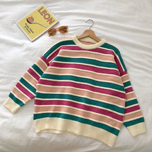 Load image into Gallery viewer, New Women Stripe Sweater Autumn Winter Loose Long Sleeve Pullover Tops Korean Ladies Knitted Patchwork Korean Fashion Sweaters