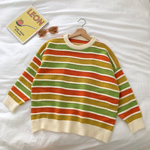 Load image into Gallery viewer, New Women Stripe Sweater Autumn Winter Loose Long Sleeve Pullover Tops Korean Ladies Knitted Patchwork Korean Fashion Sweaters