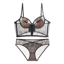 Load image into Gallery viewer, New Women Underwear Sexy Transparent Lace Bra Set Summer Thin Cup Ultra Wide Tops Fashion Deep V Hollow Body Shaper Lingerie