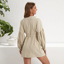 Load image into Gallery viewer, New Women&#39;s Dress Casual V Neck Buttons Single-Breasted Belt Casual Long Lantern Sleeves Mini Dress Autumn Female Vestidos Robe
