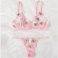 Load image into Gallery viewer, New Women Sexy Lingerie Set Mesh See-through Butterfly Embroidery Underwear Sensual Underwire Bra And Thong Erotic Costumes