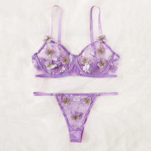 Load image into Gallery viewer, New Women Sexy Lingerie Set Mesh See-through Butterfly Embroidery Underwear Sensual Underwire Bra And Thong Erotic Costumes