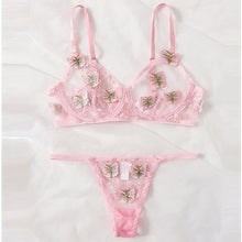 Load image into Gallery viewer, New Women Sexy Lingerie Set Mesh See-through Butterfly Embroidery Underwear Sensual Underwire Bra And Thong Erotic Costumes
