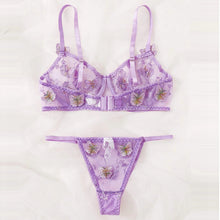 Load image into Gallery viewer, New Women Sexy Lingerie Set Mesh See-through Butterfly Embroidery Underwear Sensual Underwire Bra And Thong Erotic Costumes