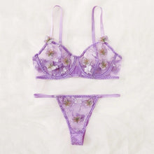 Load image into Gallery viewer, New Women Sexy Lingerie Set Mesh See-through Butterfly Embroidery Underwear Sensual Underwire Bra And Thong Erotic Costumes