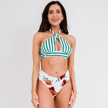 Load image into Gallery viewer, New Women Sexy Swimsuit Stripe Print Split Swimwear Cross Neck Hollow-out Backless Girls Bikini Two Piece Thong Bathing Trunks