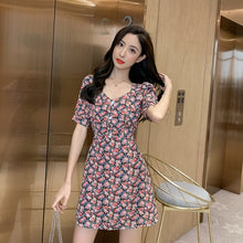 Load image into Gallery viewer, New Women&#39;s Short Sleeve Dress Medium Length Fashion Sexy Printing Simple Personality Korean V-Neck Skirt Chiffon Versatile Slim