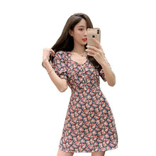 Load image into Gallery viewer, New Women&#39;s Short Sleeve Dress Medium Length Fashion Sexy Printing Simple Personality Korean V-Neck Skirt Chiffon Versatile Slim