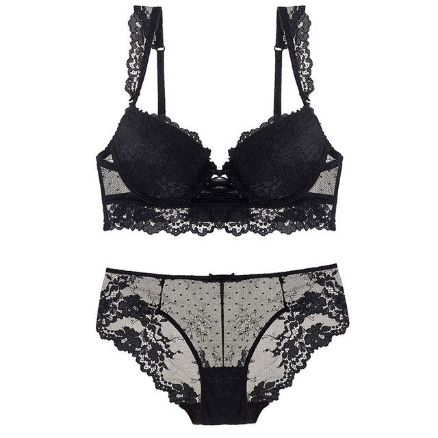 New Women's underwear Set Sexy Push-up Lace Bra And Panty Sets Comfortable Brassiere Young Bra Adjustable Deep V Femme Lingerie